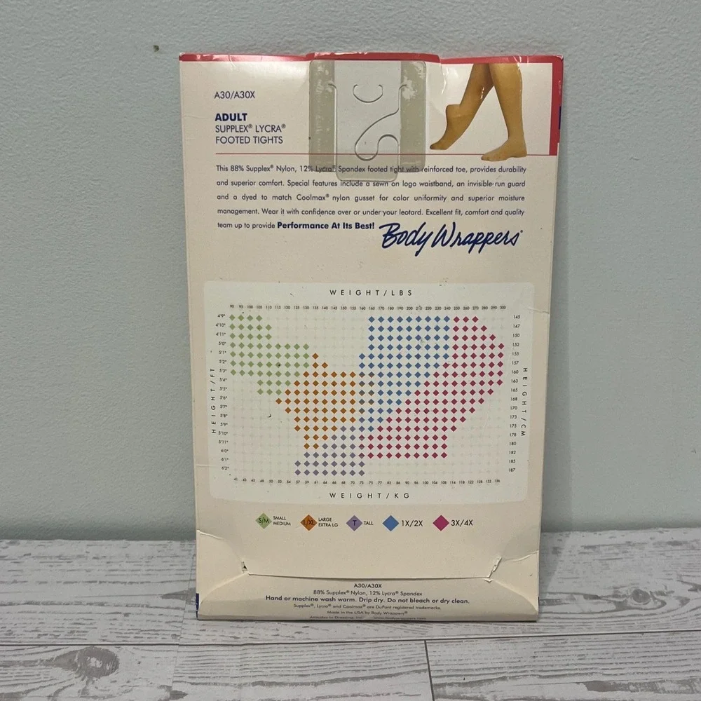 Body Wrappers A30 TotalStretch Footed Tights JTN Tan Plus Size 1X-2X NEW